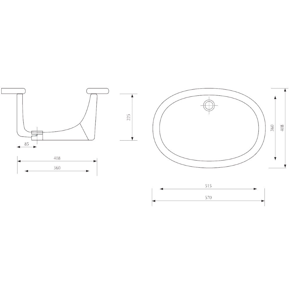 Lavoar baie sub blat, oval Arthema 57x40 cm
