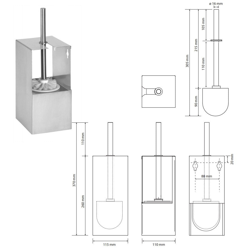 Bemeta Niva Perie WC cu suport, inox satinat