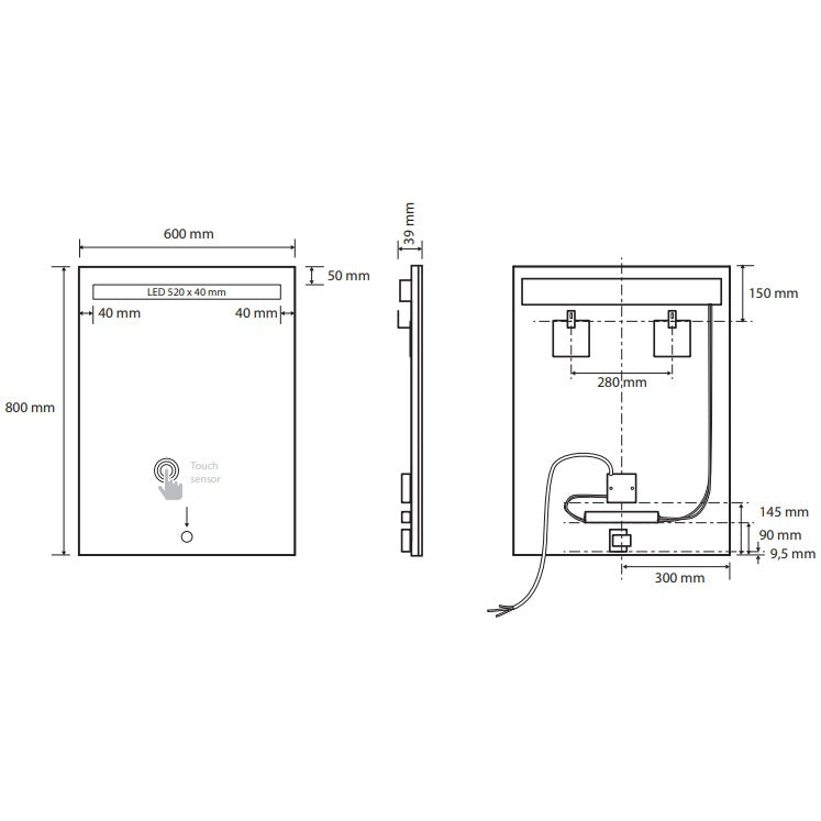 Bemeta Oglinda cu iluminare LED in partea de sus si touch sensor, 60xH80 cm