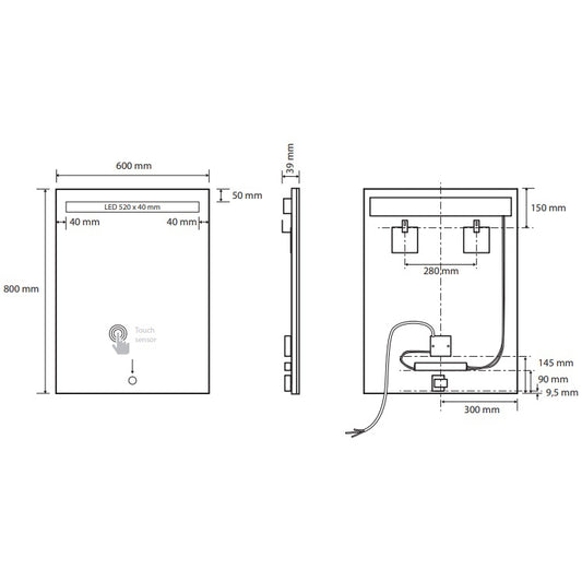 Bemeta Oglinda cu iluminare LED in partea de sus si touch sensor, 60xH80 cm