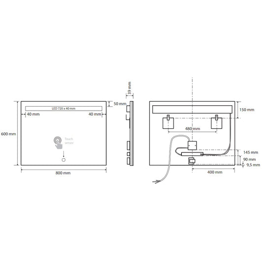 Bemeta Oglinda cu iluminare LED in partea de sus si touch sensor, 80xH60 cm