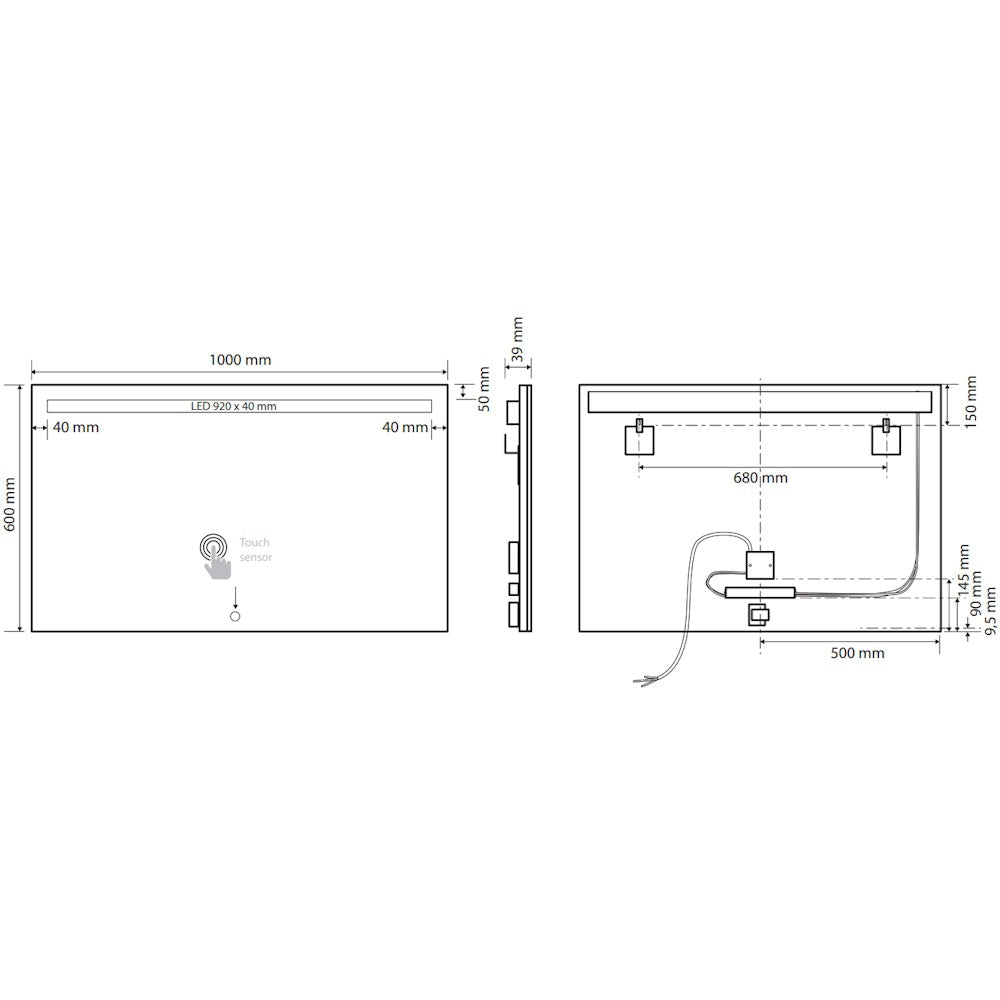 Bemeta Oglinda cu iluminare LED in partea de sus si touch sensor, 100xH60 cm