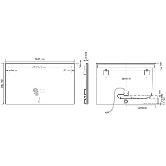 Bemeta Oglinda cu iluminare LED in partea de sus si touch sensor, 100xH80 cm