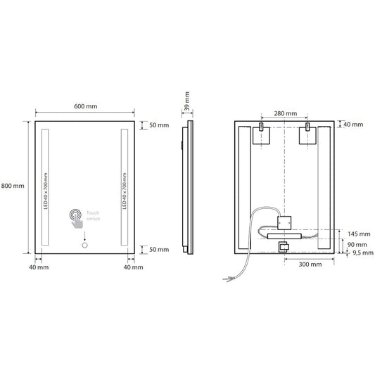 Bemeta Oglinda cu iluminare LED in lateral si touch sensor, 60xH80 cm