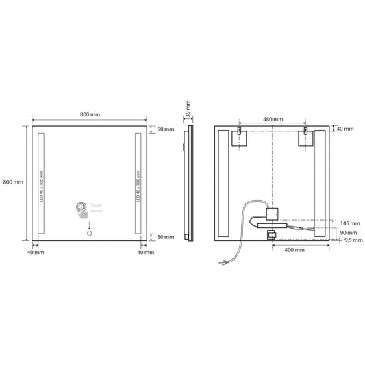 Bemeta Oglinda cu iluminare LED in lateral si touch sensor, 80xH80 cm