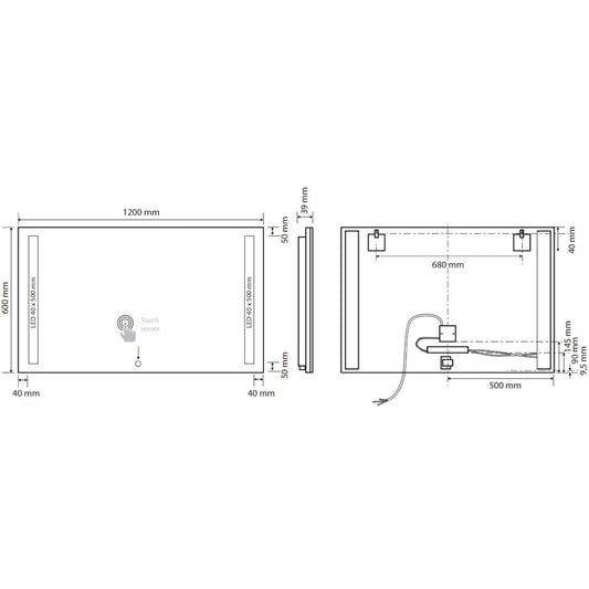 Bemeta Oglinda cu iluminare LED in lateral si touch sensor, 120xH60 cm