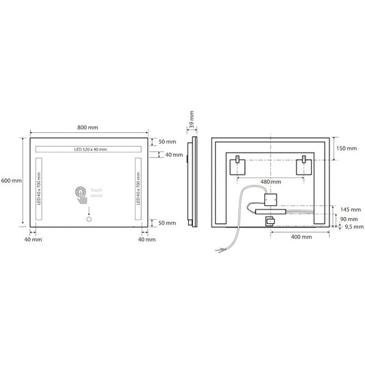 Bemeta Oglinda cu iluminare LED in partea de dus si lateral si touch sensor, 80xH60 cm