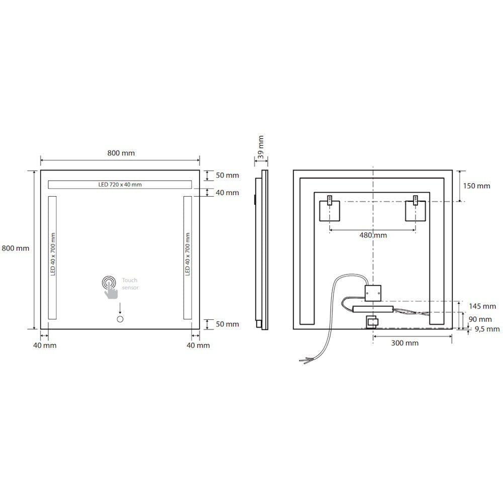 Bemeta Oglinda cu iluminare LED in partea de dus si lateral si touch sensor, 80xH80 cm