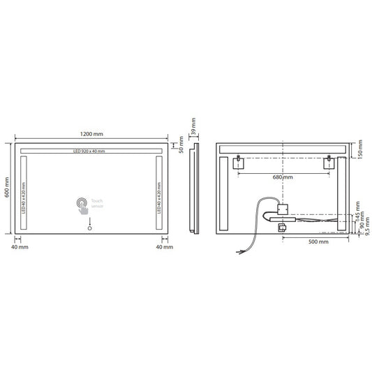 Bemeta Oglinda cu iluminare LED in partea de dus si lateral si touch sensor, 120xH20 cm