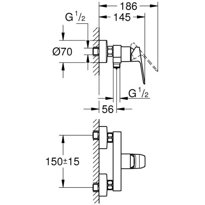 Grohe Cubeo Baterie dus monocomanda, crom