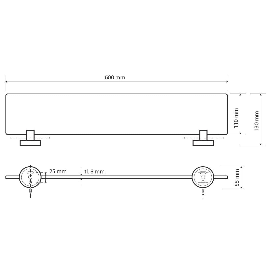 Bemeta White Polita din sticla 60 cm, alb