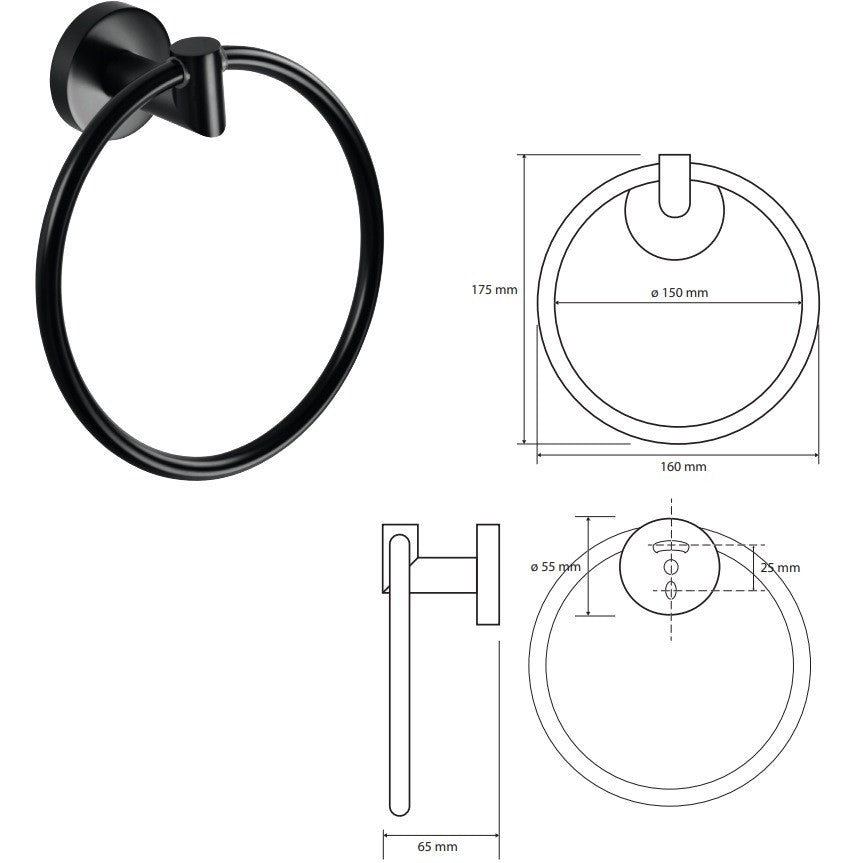 Bemeta Dark Suport prosop baie inel Ø16 cm, negru