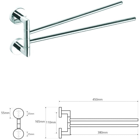 Bemeta Omega Suport prosop baie tip bara dubla 42 cm, prinderi cu H17 cm