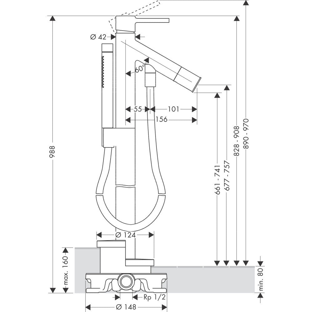 Hansgrohe Axor Starck Baterie cada freestanding H98 cm