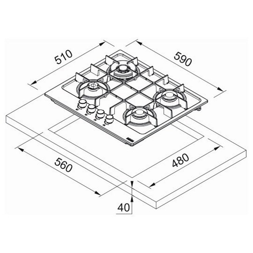 Franke Maris FHMA 604 3G DC MB C Plita cu gaz 59x51 cm, negru mat