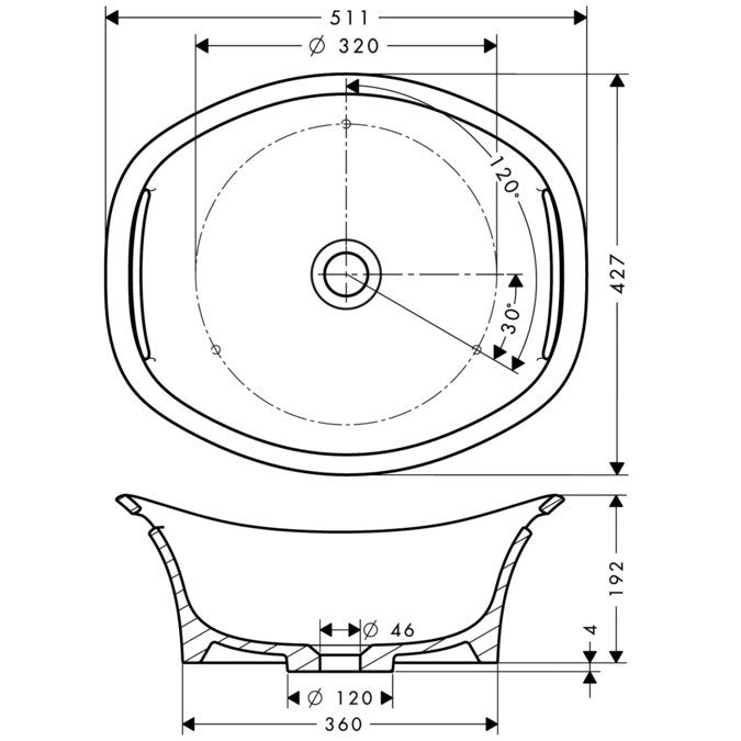 Lavoar baie pe blat Hansgrohe Urquiola 51x42 cm