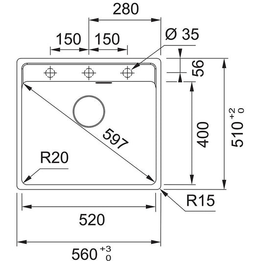Franke Maris MRG 610-52 TL Chiuveta bucatarie granit 56x51 cm, negru mat