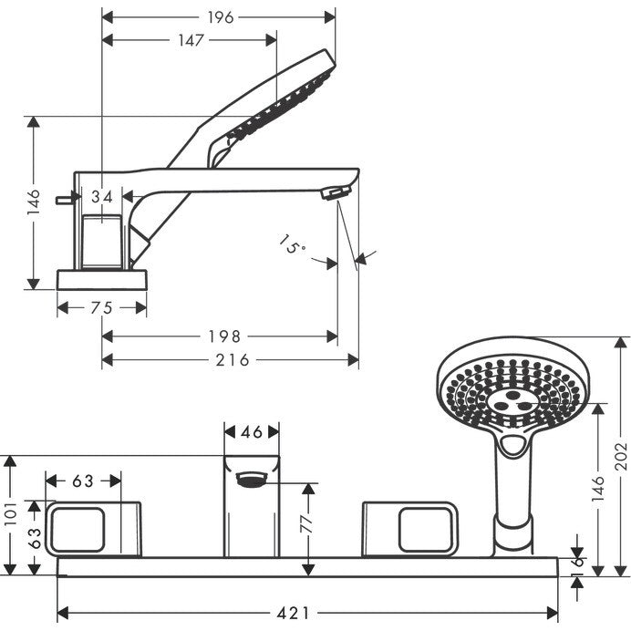 Hansgrohe Axor Urquiola Baterie cada dus dubla comanda cu set dus, montaj pe cada
