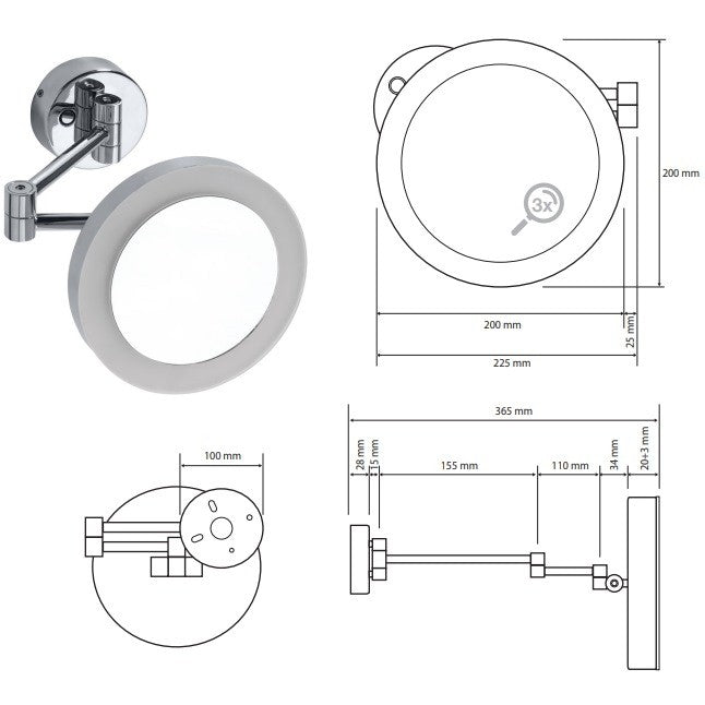 Bemeta Oglinda cosmetica cu LED si touch sensor, Ø20 cm