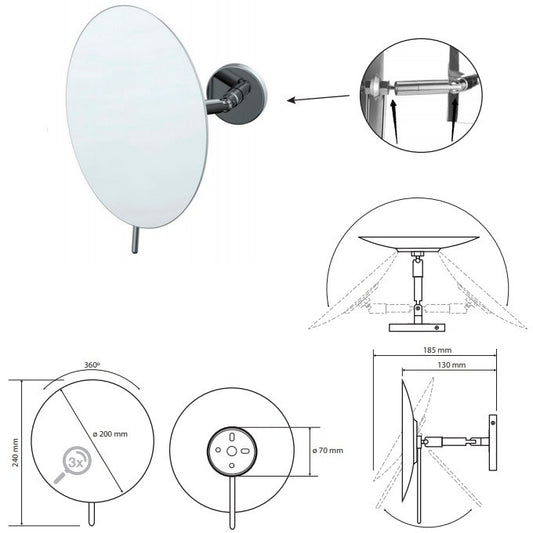 Bemeta Oglinda cosmetica Ø20 cm, brat pivotant 360°