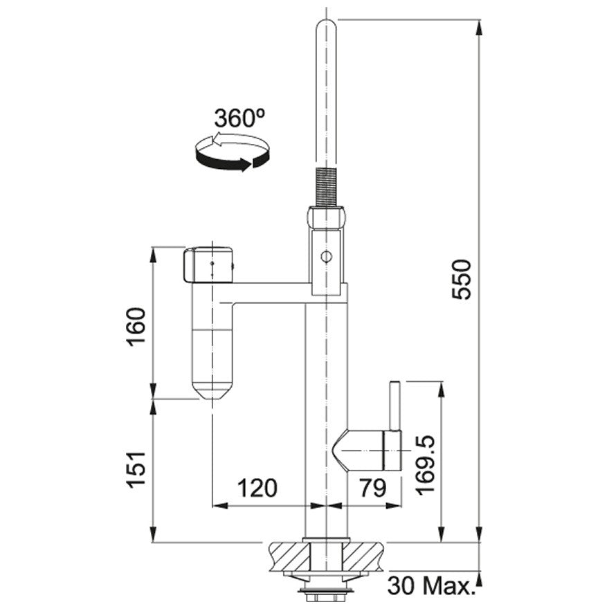 Franke Vital Baterie bucatarie monocomanda cu dus extractibil si sistem de filtrare apa, crom