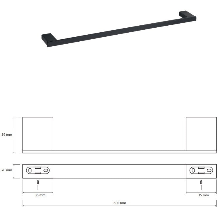 Bemeta Nero Suport prosop baie tip bara 60 cm, negru