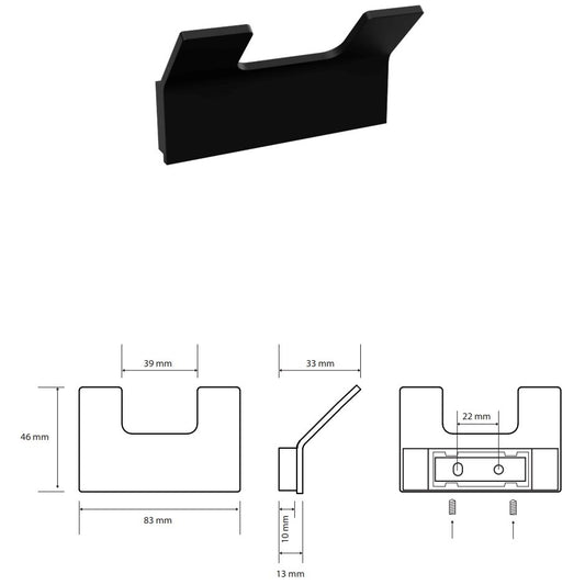 Bemeta Nero Cuier baie dublu 8.3 cm, negru