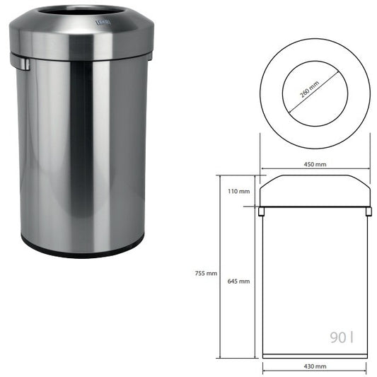 Bemeta Hotel Cos gunoi 90 l, inox mat