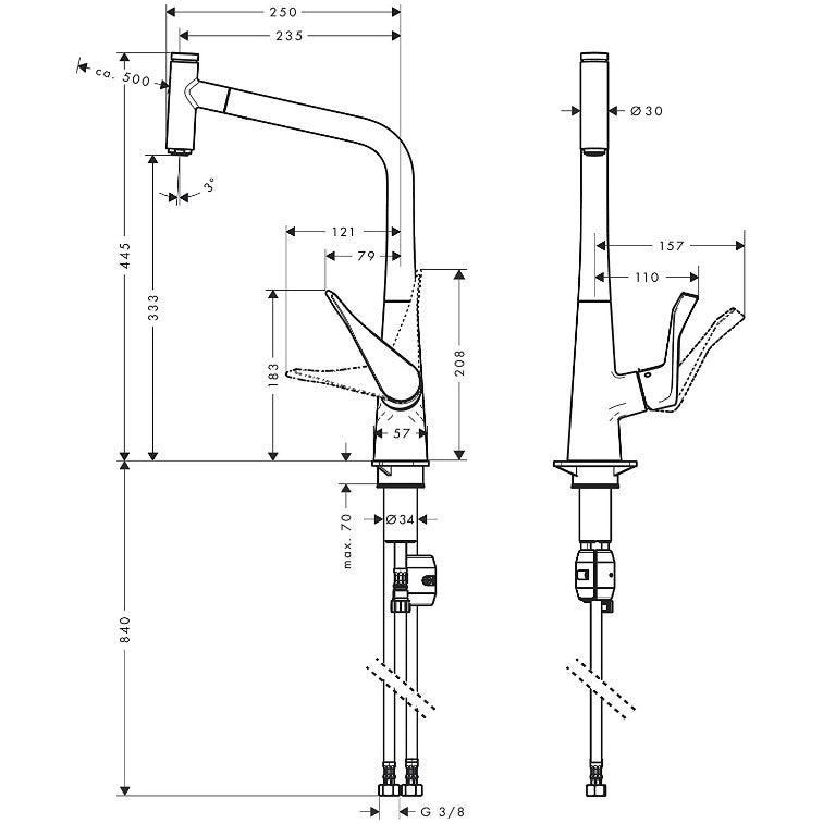 Hansgrohe Metris Select 320 Baterie chiuveta bucatarie cu dus extractibil