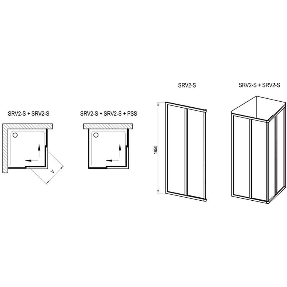 Cabina dus dreptunghiulara cu usi glisante Ravak Supernova SRV2-S+SRV2-S 100x80 cm, profil negru