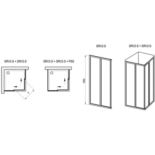 Cabina dus patrata cu usi glisante Ravak Supernova SRV2-S+SRV2-S 100x100 cm, profil negru
