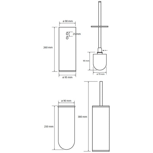 Bemeta Graphit Perie WC cu suport H38 mm, antracit