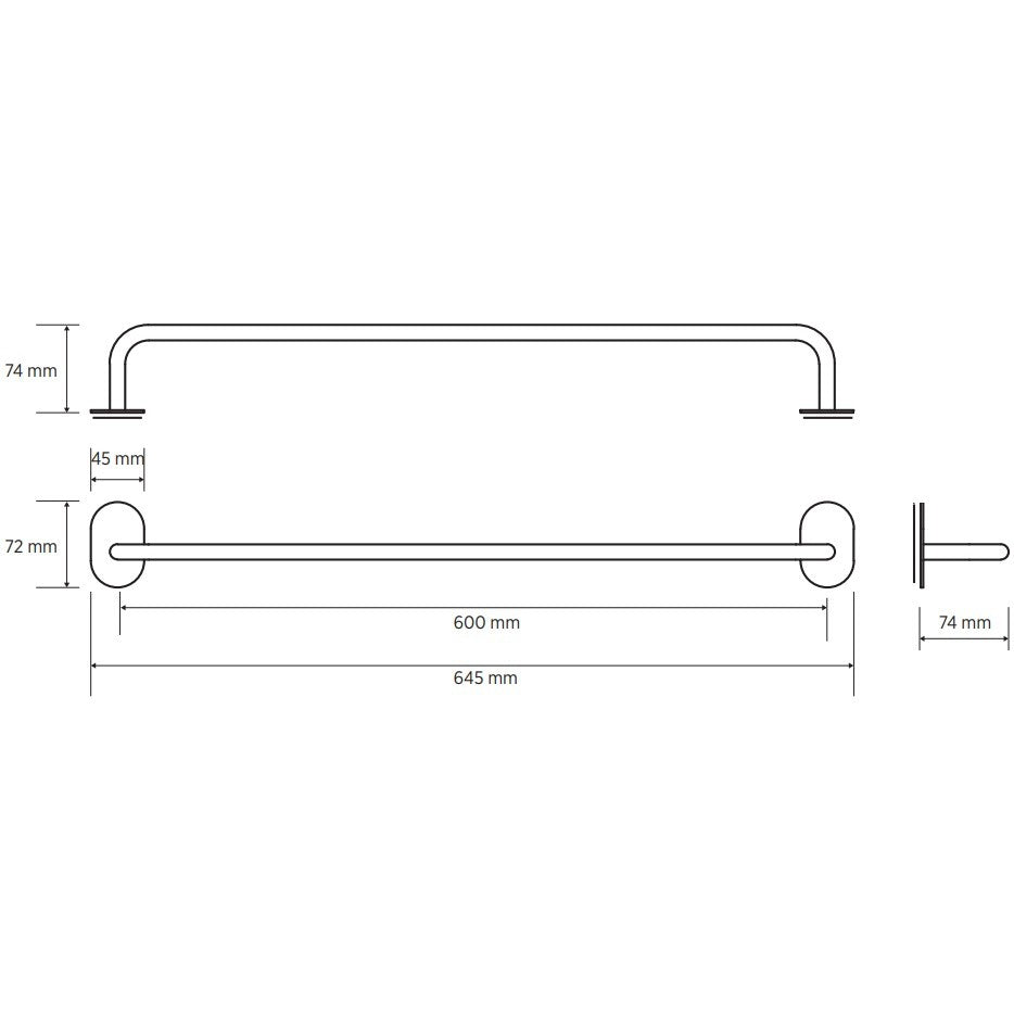 Bemeta Easy Suport prosop baie tip bara rotunjit 65 cm, inox lucios