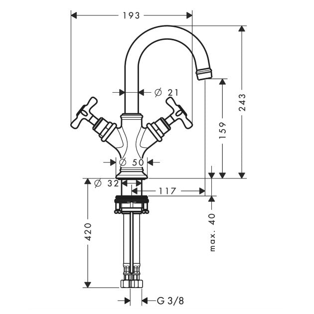 Baterie lavoar Hansgrohe Axor Montreux 160, dubla comanda, cu ventil pop-up