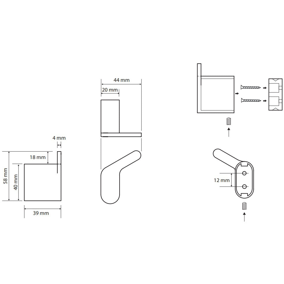Bemeta Organic Cuier baie 4 cm, varianta dreapta, negru