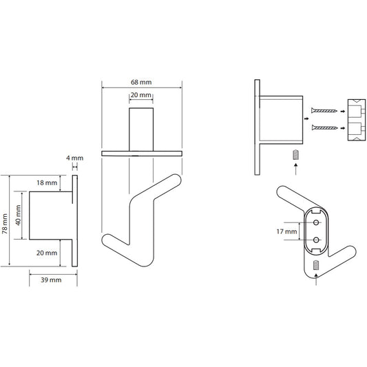 Bemeta Organic Cuier baie dublu 4 cm, varianta dreapta, negru