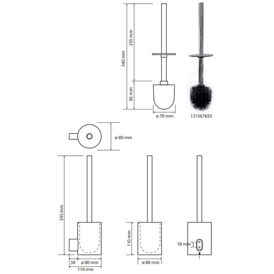 Bemeta Organic Perie WC inox cu suport H35 cm, negru