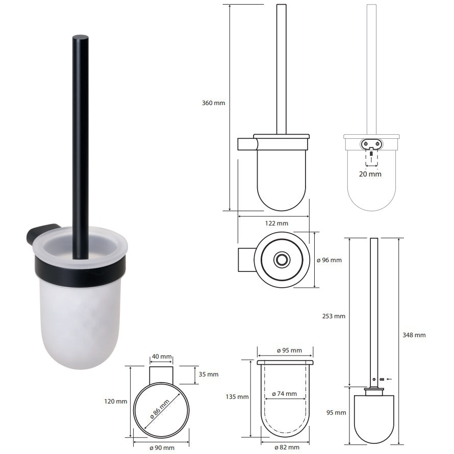 Bemeta Organic Perie WC cu suport H36 cm, negru