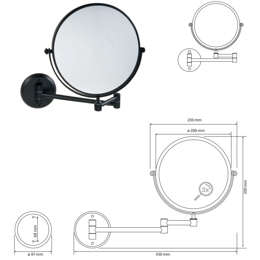Bemeta Dark Oglinda cosmetica de perete Ø20 cm, negru