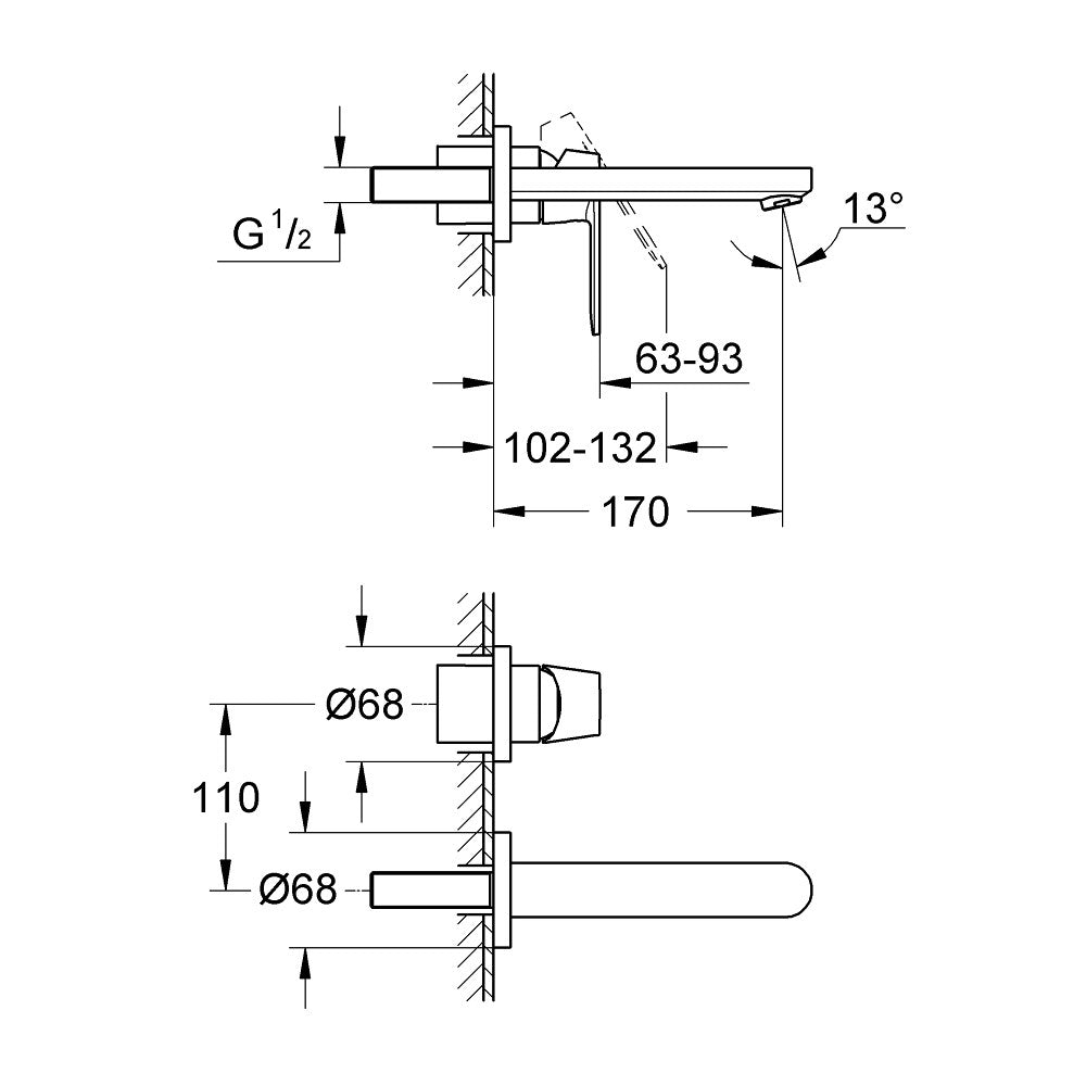 Baterie lavoar incastrata Grohe Eurosmart Cosmopolitan, marime S