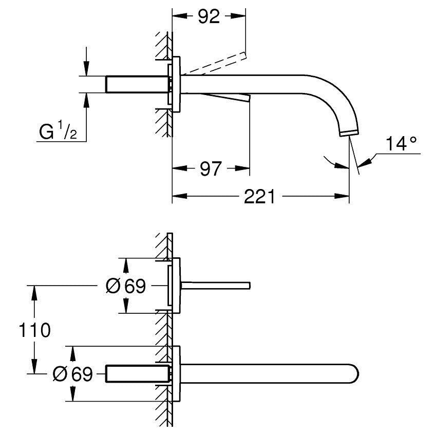 Baterie lavoar incastrata Grohe Atrio, joystick, pipa 22 cm
