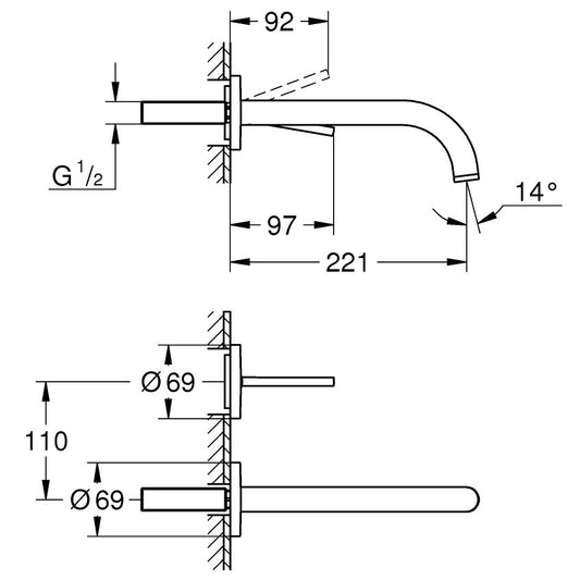 Baterie lavoar incastrata Grohe Atrio, joystick, pipa 22 cm