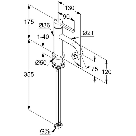 Baterie lavoar neagra mat Kludi Nova Fonte Pura, fara ventil, H18 cm