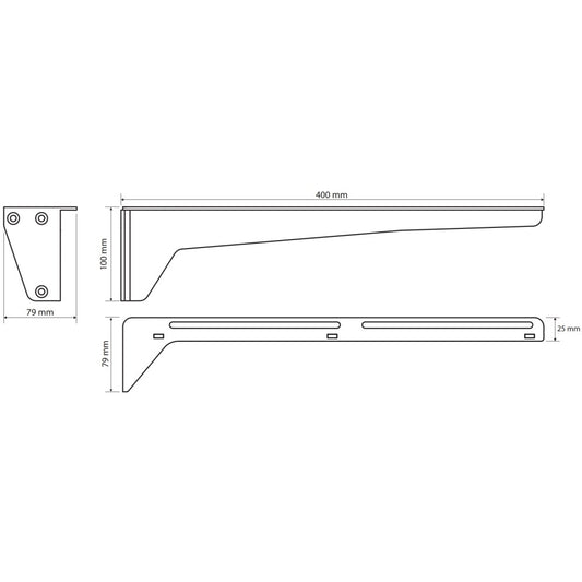 Bemeta Consola pentru blat lavoar 40xH10 cm, sustinere 50 kg, alb