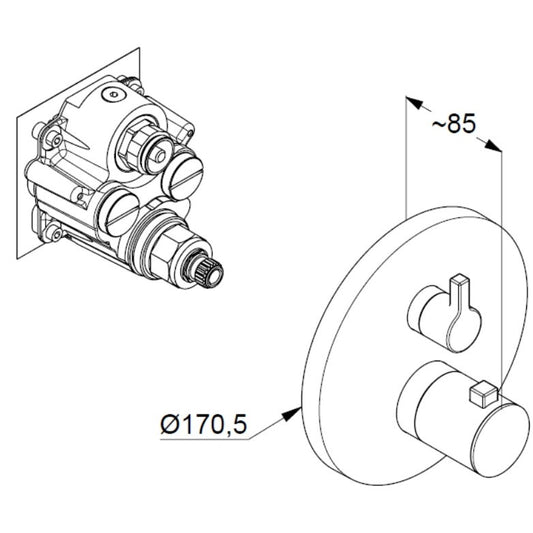 Kludi Nova Fonte Baterie dus monocomanda termostatata, negru mat