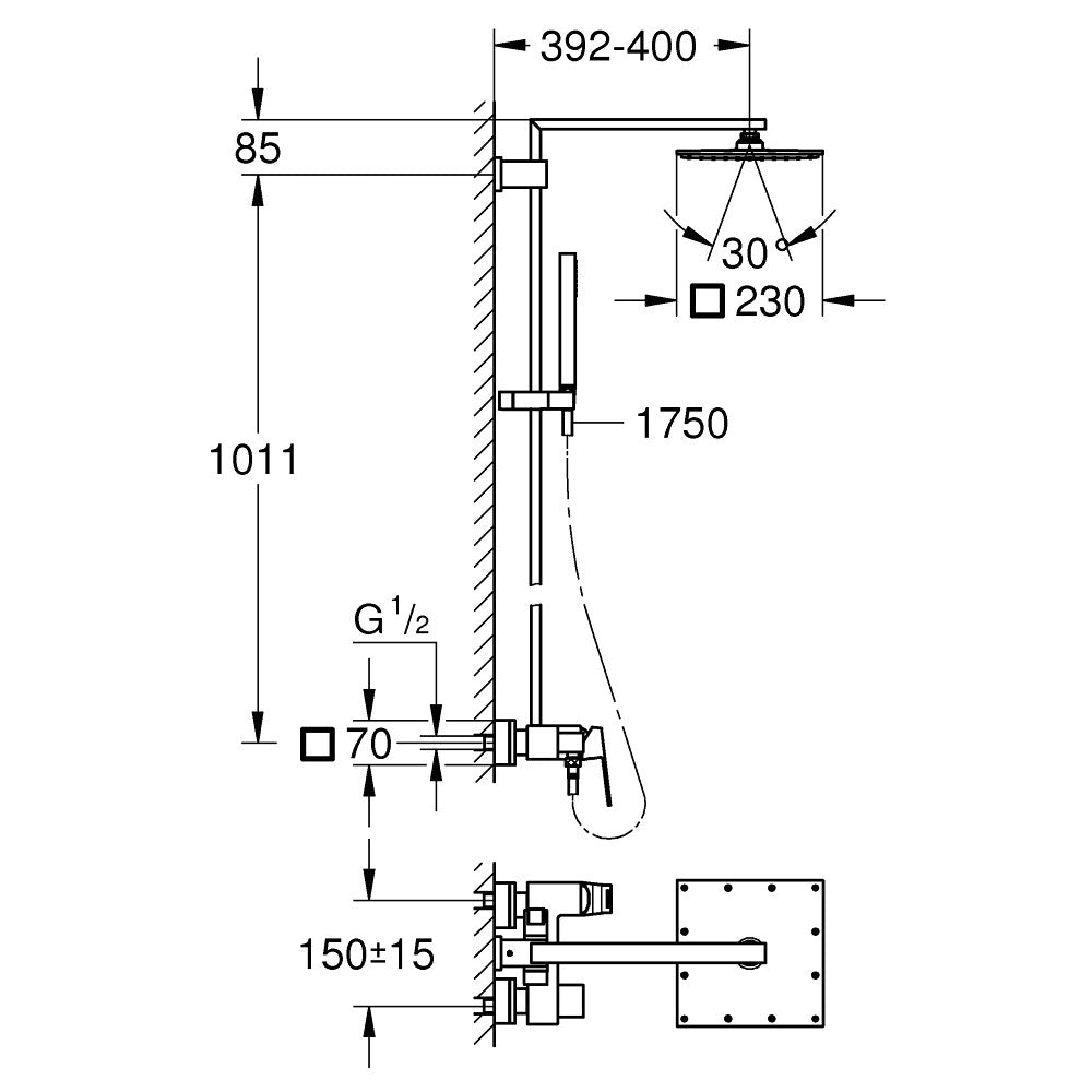 Coloana dus cu baterie fara termostat Grohe Euphoria Cube 230