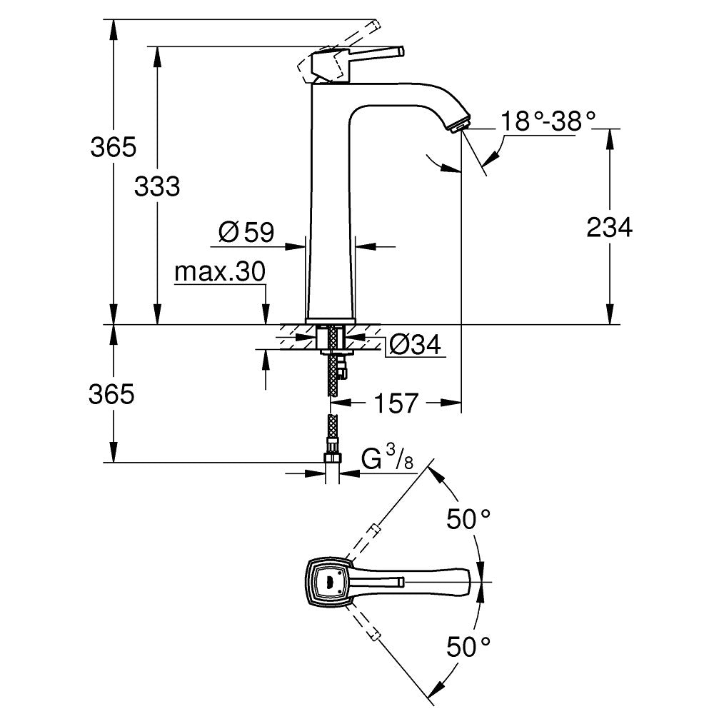 Baterie lavoar pe blat Grohe Grandera, marimea XL