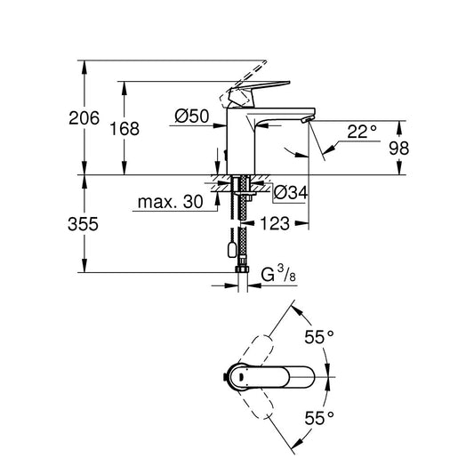 Baterie lavoar Grohe Eurosmart Cosmopolitan, cu lant retractabil, marime M