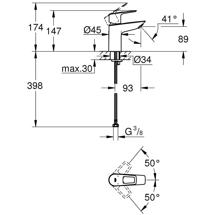 Baterie lavoar Grohe BauLoop, fara ventil marime S, crom