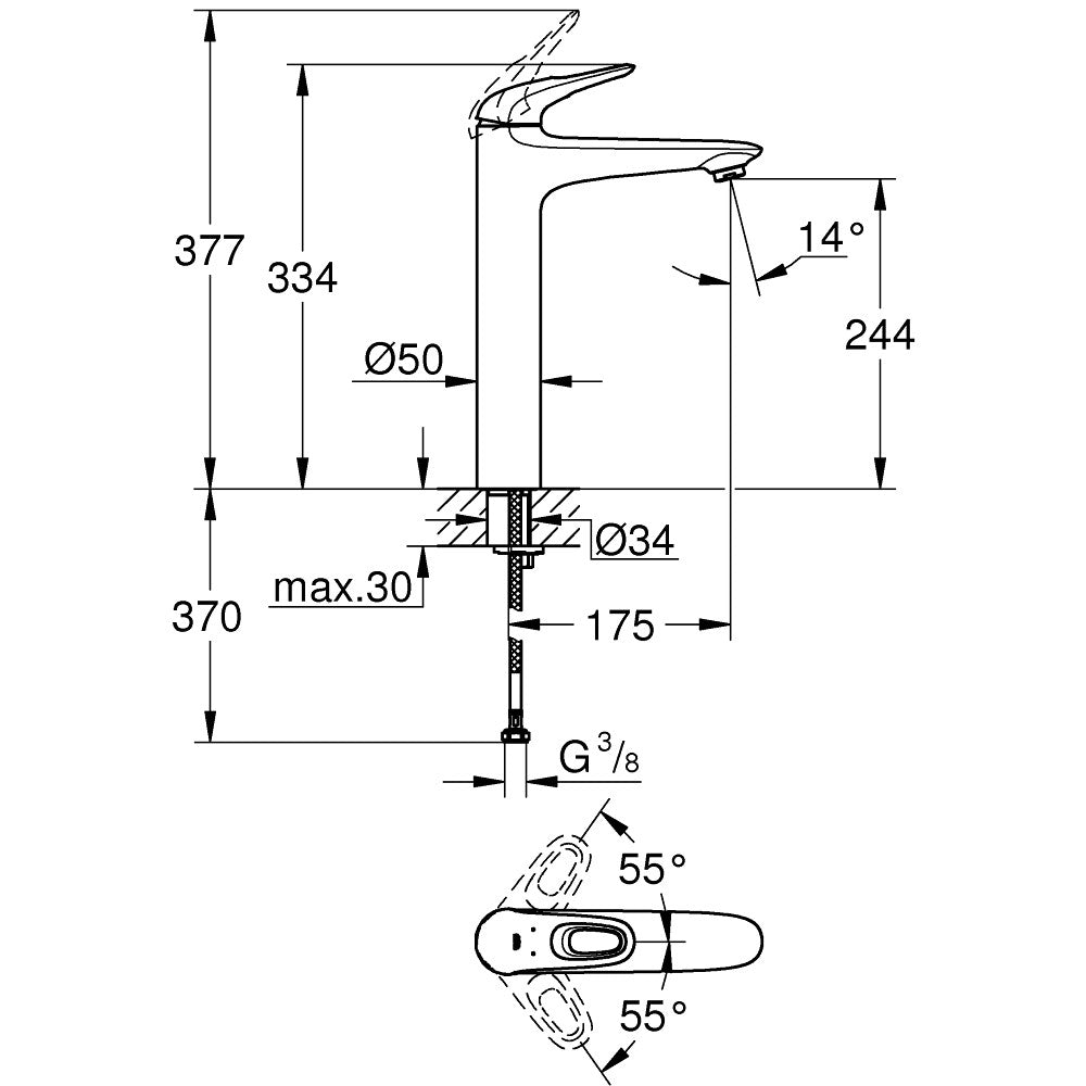 Baterie lavoar inalta Grohe Eurostyle, marime XL